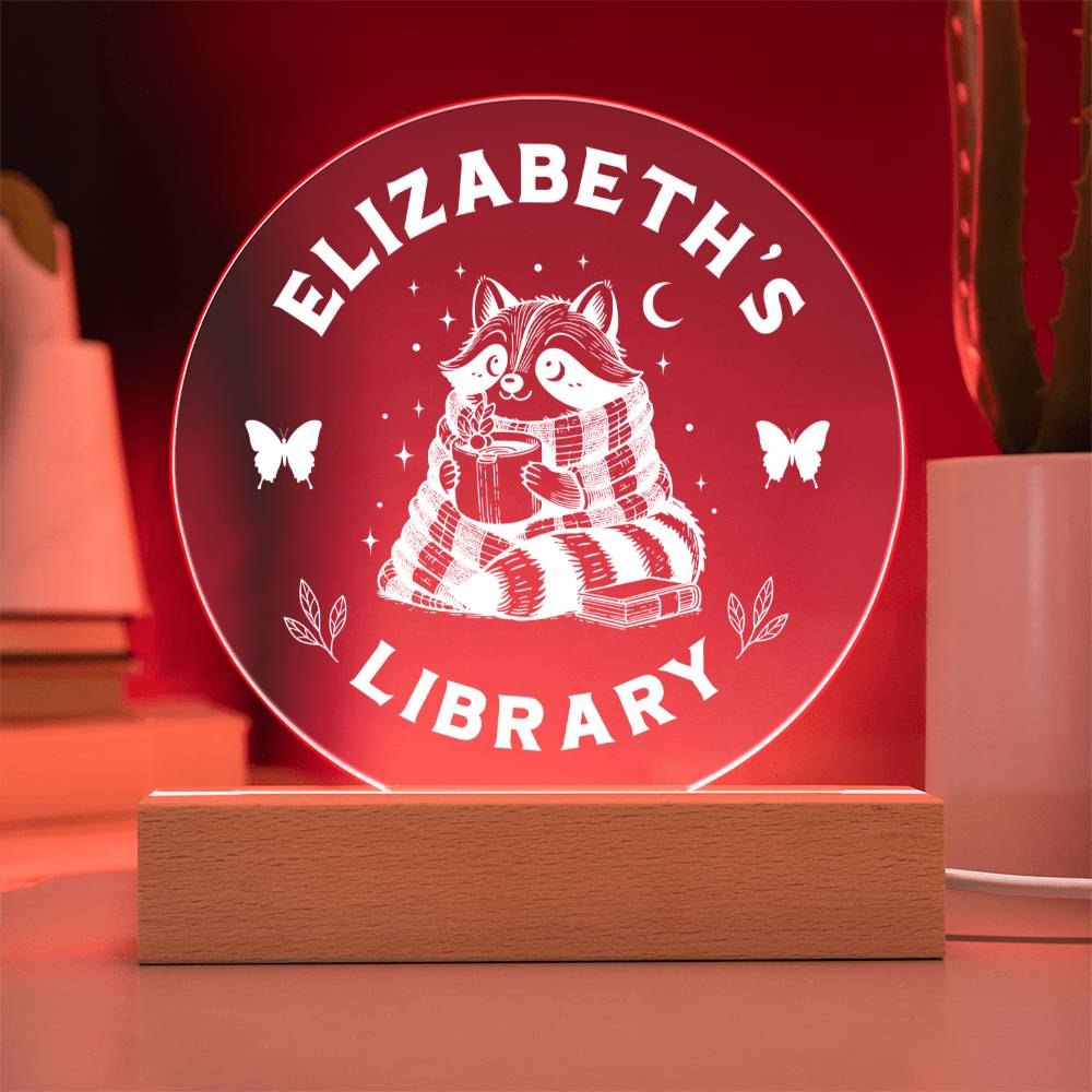 Personalized Library Bookshelf Acrylic Plaque Sign Book Nook Home Decor with Wooden or LED Stand, Bookish Book Lover Gift for Sister, Best Friend, Daughter