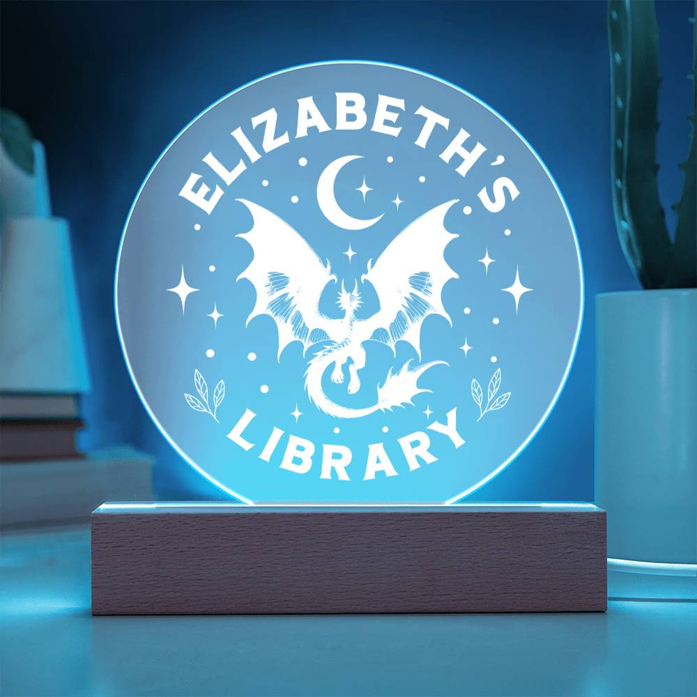 Custom Name Dragon Library Bookshelf Acrylic Sign, Book Nook with Wooden or LED Stand, Bookish Reader Home Decor, Book Lover Gift for Sister, Best Friend, Daughter