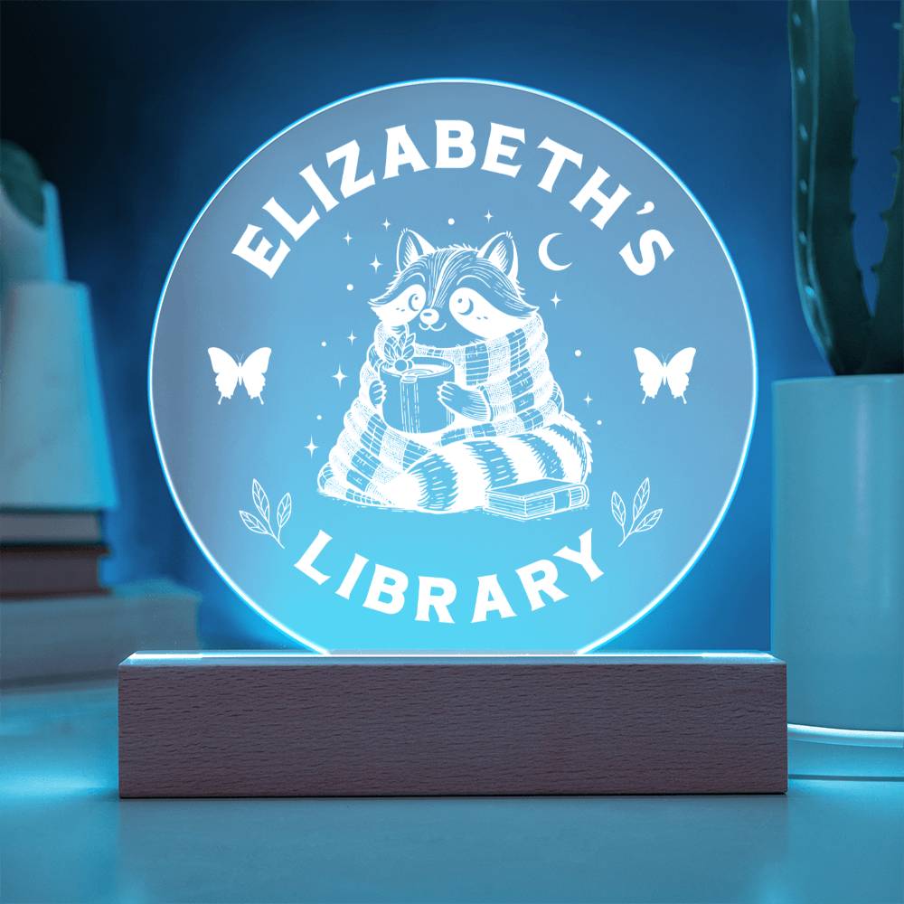 Personalized Library Bookshelf Acrylic Plaque Sign Book Nook Home Decor with Wooden or LED Stand, Bookish Book Lover Gift for Sister, Best Friend, Daughter