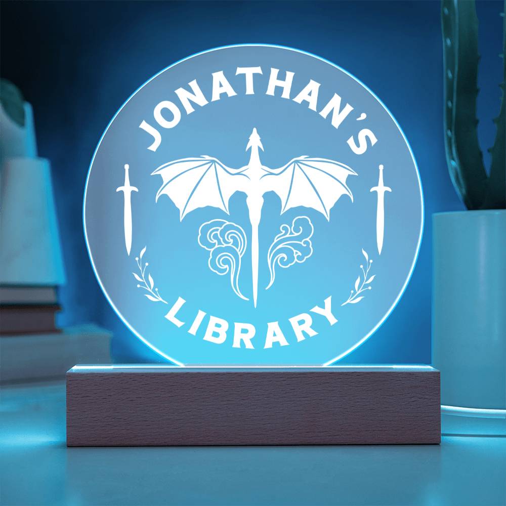 Personalized Dragon Library Bookshelf Acrylic LED Plaque Sign, Book Nook Fantasy Lover Gift for Son, Brother, Father Sister, Daughter, Best Friend, Girlfriend,