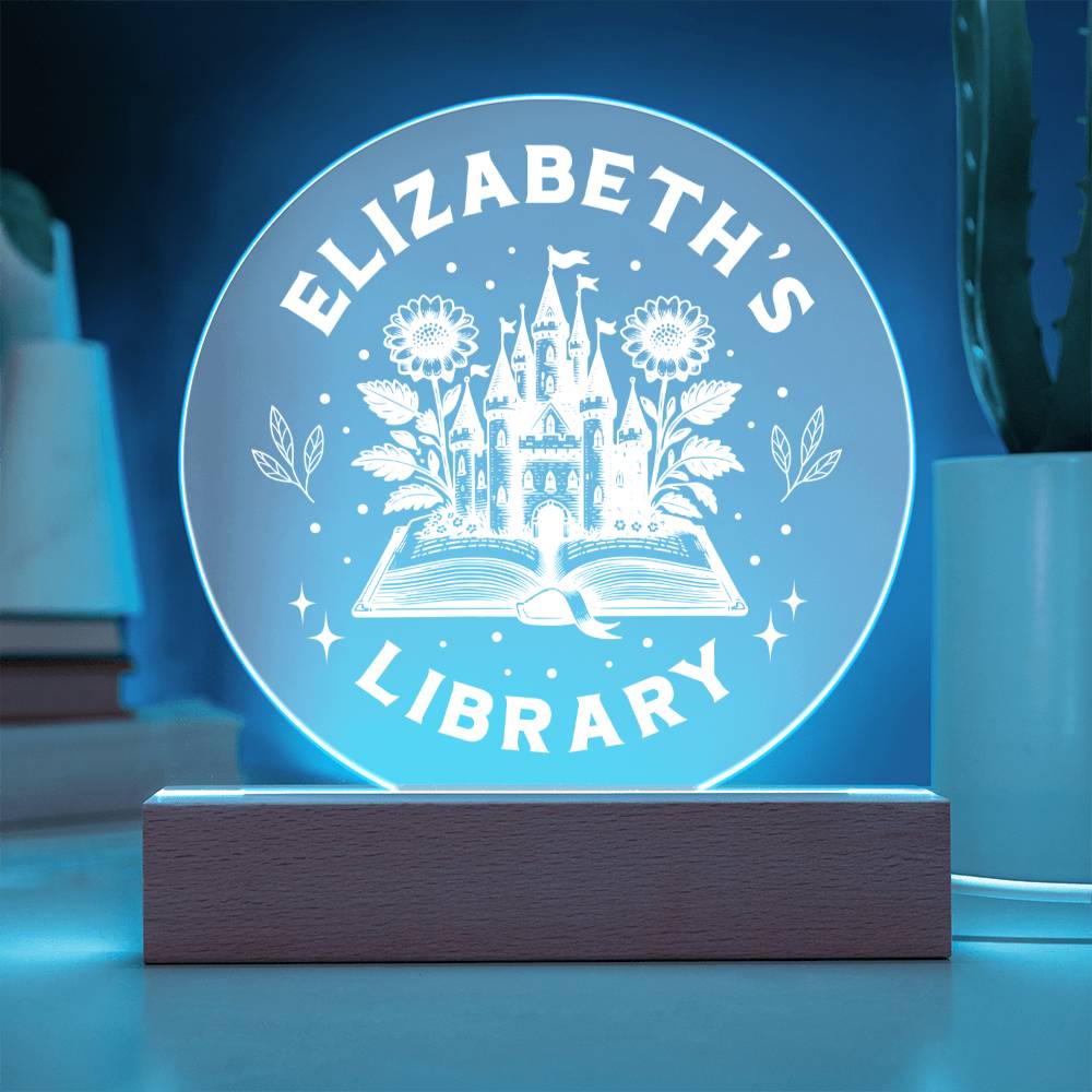 Personalized Fantasy Castle Library Bookshelf Acrylic LED Plaque Sign, Book Home Decor Bookish Gift for Sister, Best Friend, Girlfriend, Daughter, Son