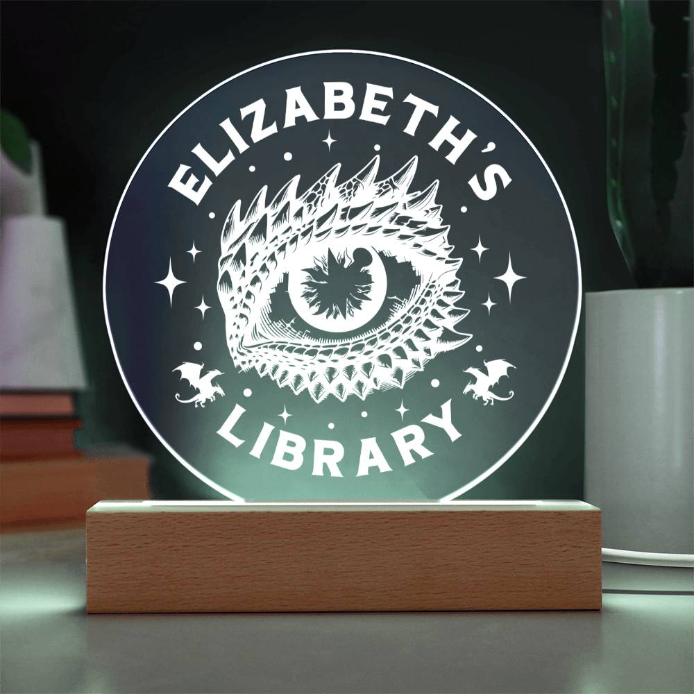 Custom Name Dragon Library Sign, Book shelf Nook with Wooden or LED Stand, Bookish Reader Home Decor, Book Lover Reader Gift for Sister, Best Friend, Daughter