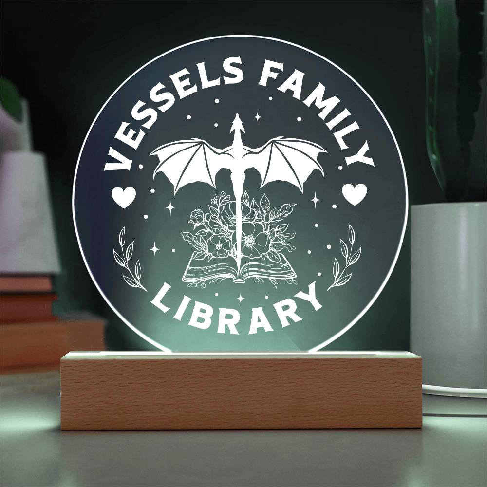 Library Custom Family Name Book Dragon Book Nook Acrylic Sign, Wooden or LED Stand, Book Lover Home Decor Gift for Her, Sister, Best Friend