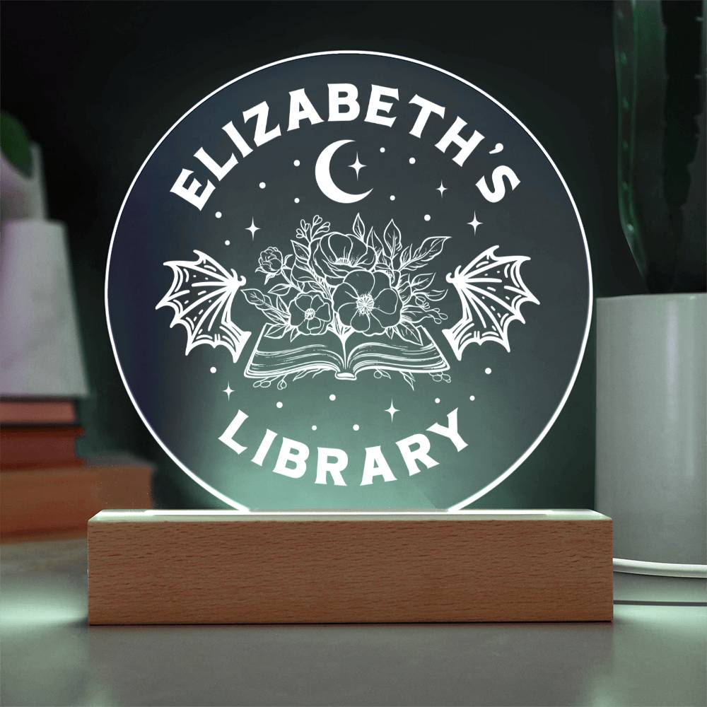 Custom Library Bookshelf Fantasy Reader Sign, Book Decor with Wooden or LED Stand, Bookish Reader Book Lover Gift for Sister, Best Friend, Daughter