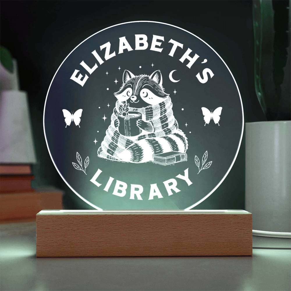 Personalized Library Bookshelf Acrylic Plaque Sign Book Nook Home Decor with Wooden or LED Stand, Bookish Book Lover Gift for Sister, Best Friend, Daughter