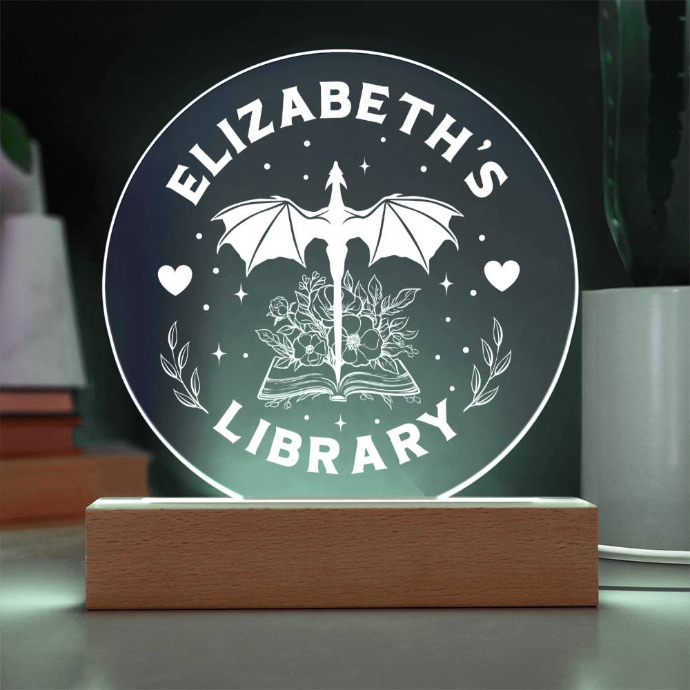 Personalized Dragon Acrylic Library Bookshelf Sign with Wooden or LED Stand, Bookish Reader Home Decor, Book Lover Gift for Sister, Best Friend, Daughter