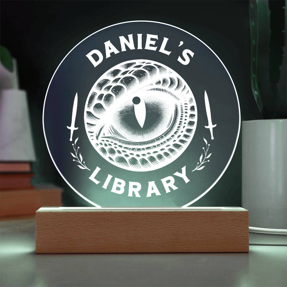 Dragon Library Bookshelf Sign Acrylic Personalizable Book Nook with Wooden or LED Stand, Bookish Reader Decor, Book Lover Gift for Sister, Best Friend, Daughter