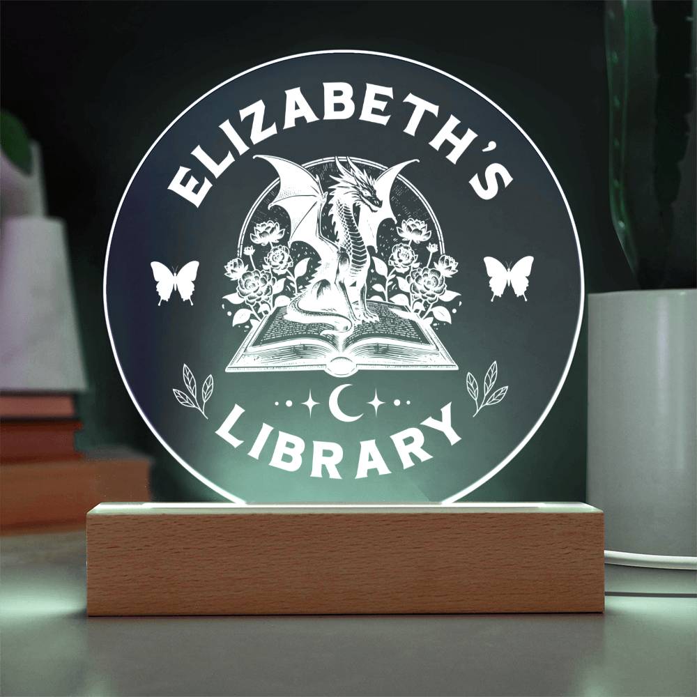 Custom Library Bookshelf Acrylic Sign Personalized Book Nook with Wooden or LED Stand, Smut Reader Home Decor, Fantasy Gift for Sister, Best Friend, Daughter