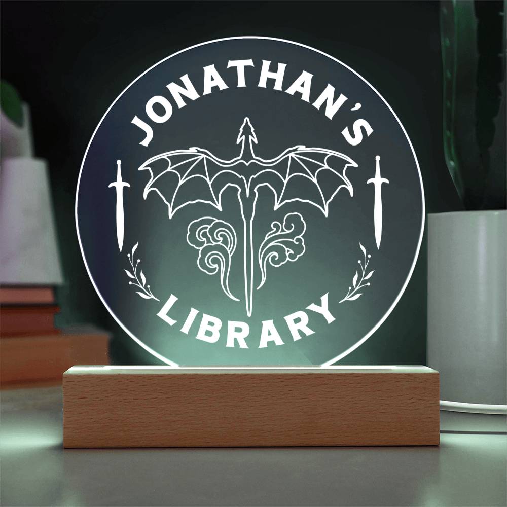 Personalized Dragon Flying Library Bookshelf Acrylic LED Plaque Sign, Book Nook Book Lover Gift for Son, Brother, Best Friend, Boyfriend, Daughter