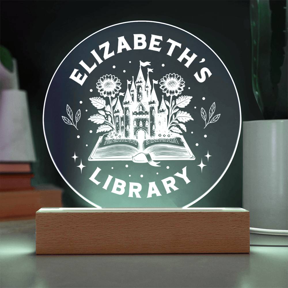 Personalized Fantasy Castle Library Bookshelf Acrylic LED Plaque Sign, Book Home Decor Bookish Gift for Sister, Best Friend, Girlfriend, Daughter, Son