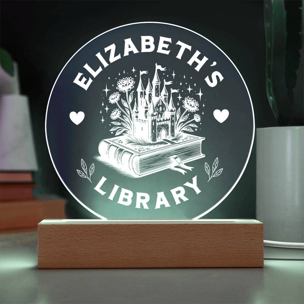 Custom Name Library Bookshelf Acrylic LED Plaque Sign, Book Nook Book Lover Gift for Sister, Best Friend, Girlfriend, Daughter, Son