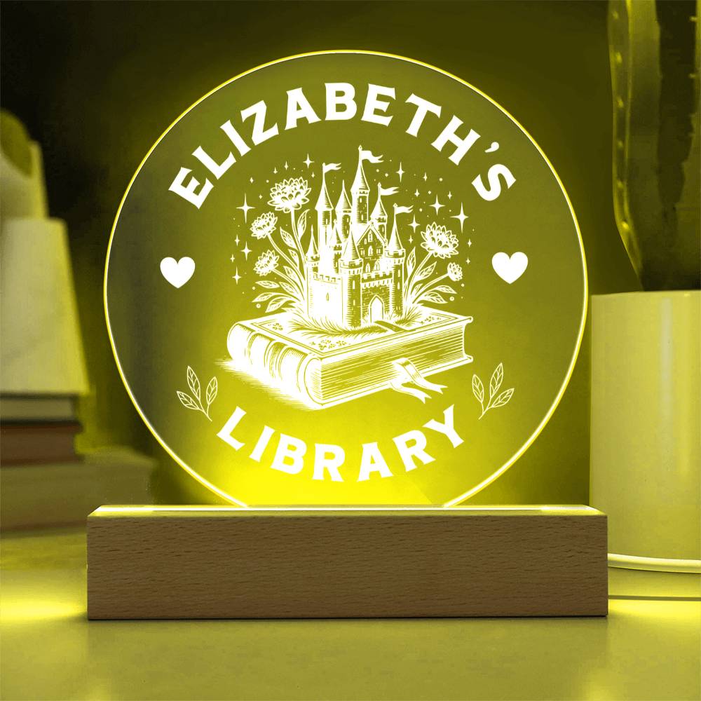 Custom Name Library Bookshelf Acrylic LED Plaque Sign, Book Nook Book Lover Gift for Sister, Best Friend, Girlfriend, Daughter, Son