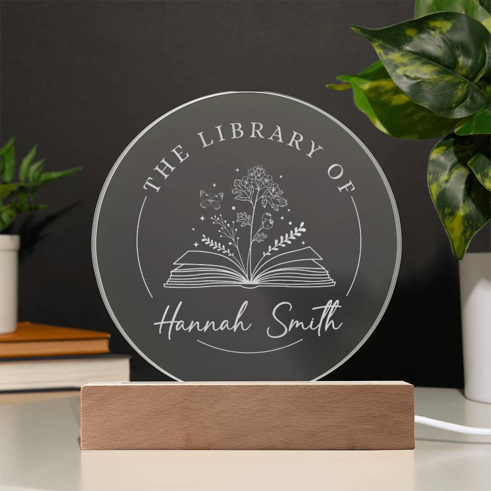 Personalized Book Nerd Lover Hawthorn Reader Bookish Gift May Birth Flower Engraved LED Acrylic Wooden Base