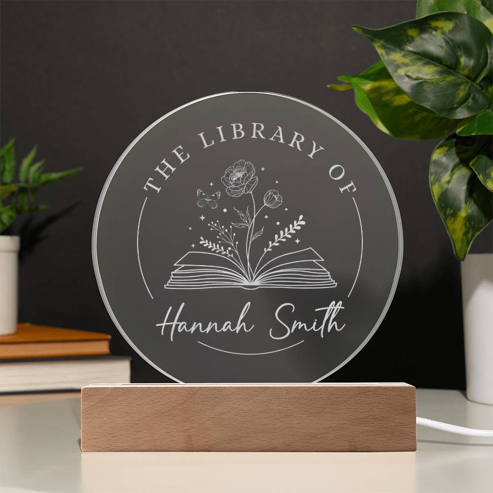 new Personalized Custom Name Book Nerd Peony Reader Bookish Gift November Birth Flower Engraved LED Acrylic Wooden Base