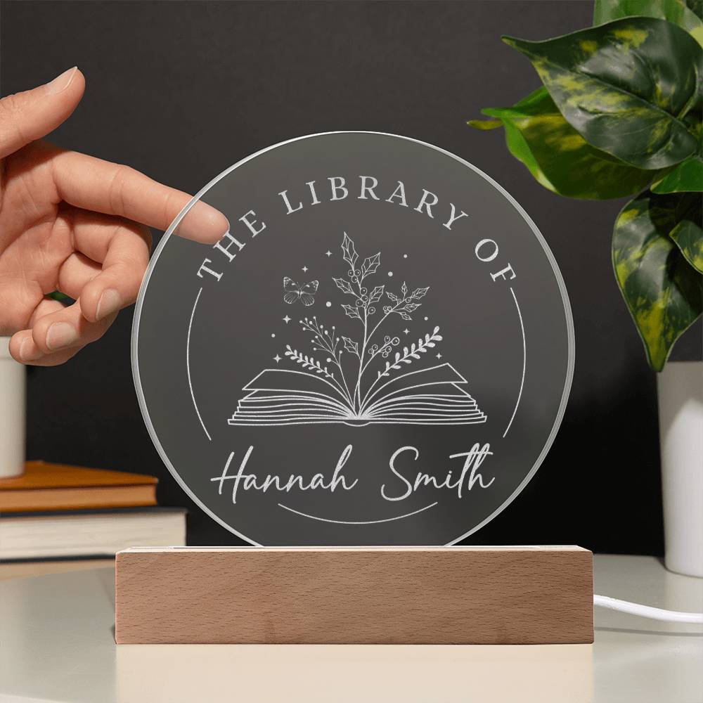 Personalized Book Lover Holly Reader Bookish Gift December Birth Flower Engraved LED Acrylic Wooden Base