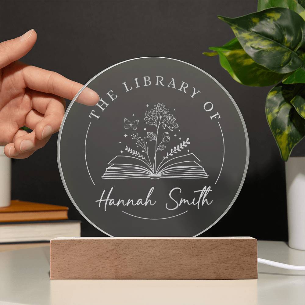 Personalized Book Nerd Lover Hawthorn Reader Bookish Gift May Birth Flower Engraved LED Acrylic Wooden Base