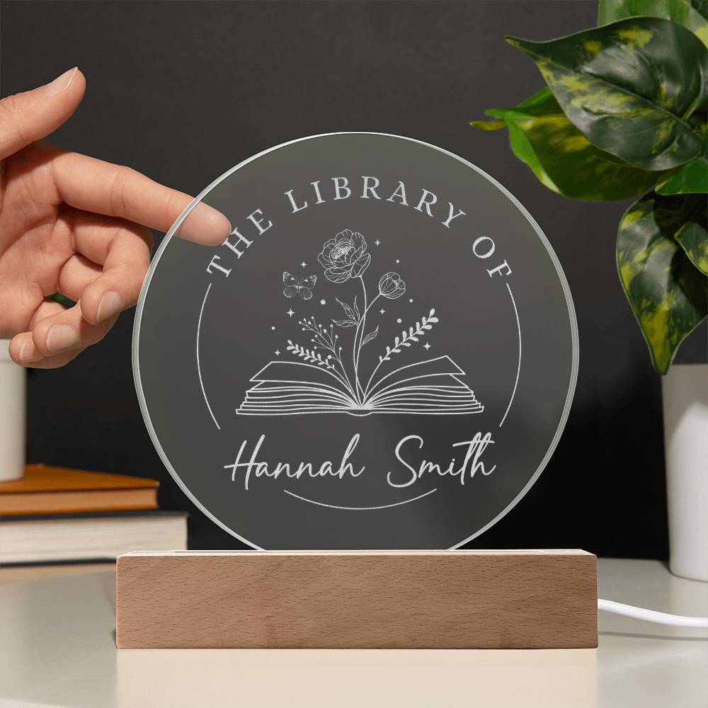 new Personalized Custom Name Book Nerd Peony Reader Bookish Gift November Birth Flower Engraved LED Acrylic Wooden Base