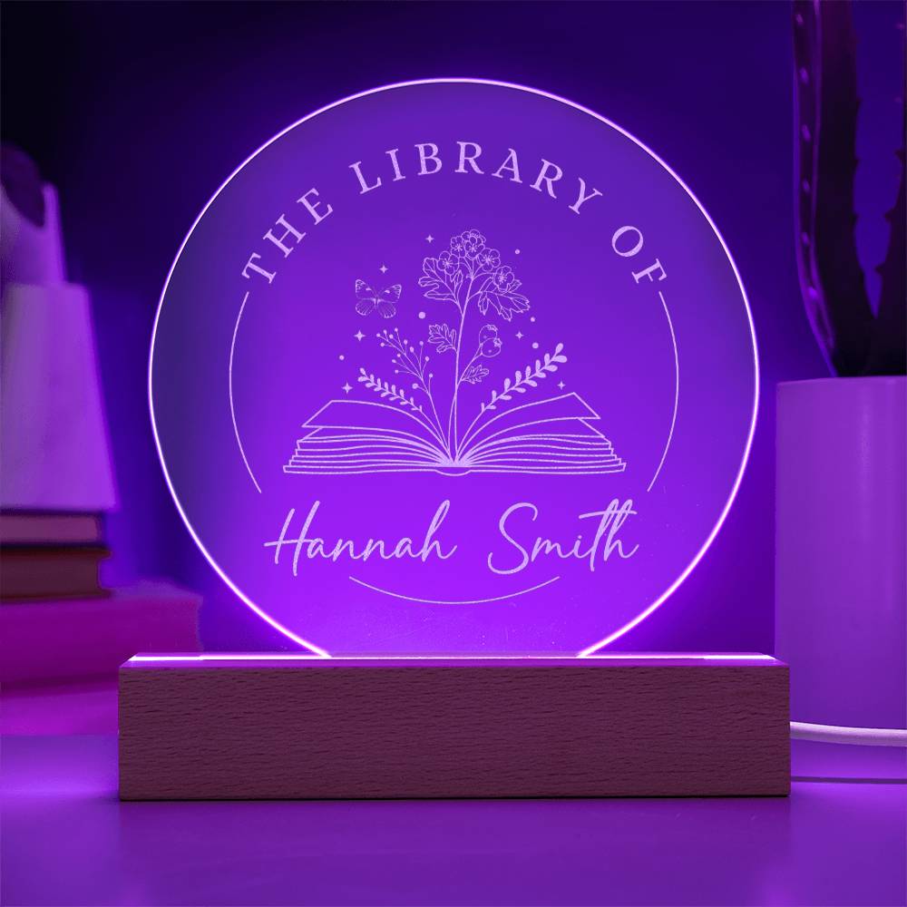 Personalized Book Nerd Lover Hawthorn Reader Bookish Gift May Birth Flower Engraved LED Acrylic Wooden Base