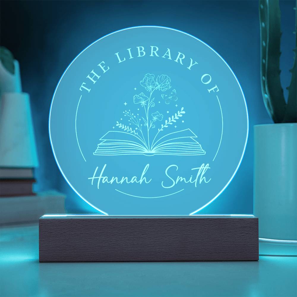 Personalized Bookish Book Shelf Plaque Sweet Pea Reader Gift April Birth Flower Engraved LED Acrylic Wooden Base