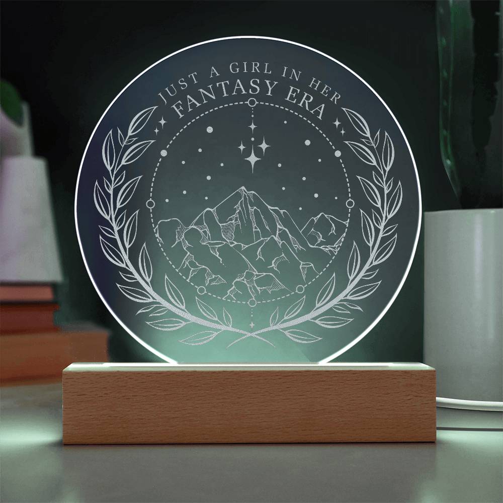 Girl in Her Fantasy Era Mountain Stars Fae Smut Bookish Reader Circle Acrylic Engraved Plaque Gift for Sister, Best Friend, Mom, Aunt, Niece