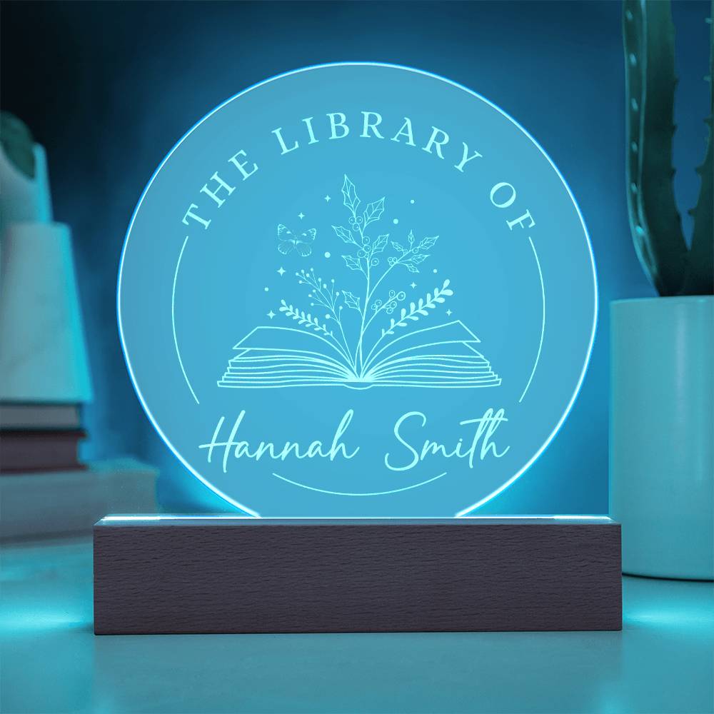 Personalized Book Lover Holly Reader Bookish Gift December Birth Flower Engraved LED Acrylic Wooden Base