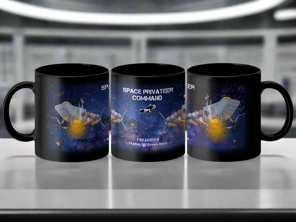 11oz full wrap mug for freighter space privateer game black mug