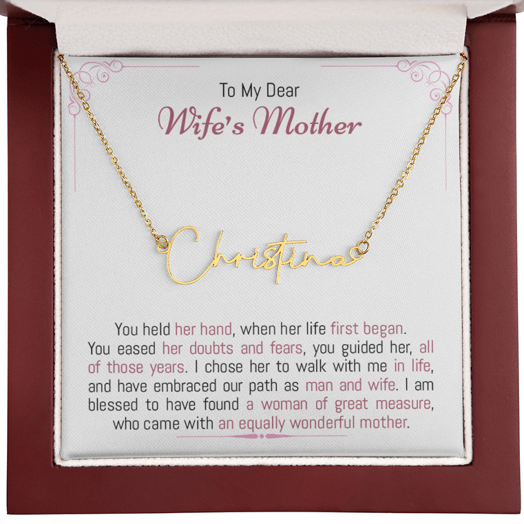 Gift for Mom In Law Personalized Name Necklace Wife's Wonderful Mother | You Held Her Hand